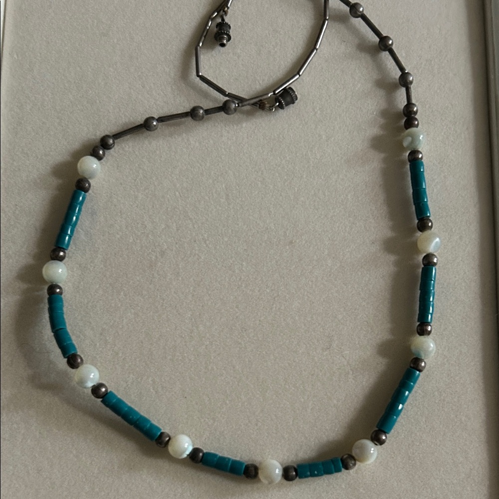 Chic Turquoise and  Sterling Silver Beaded Necklace hand made